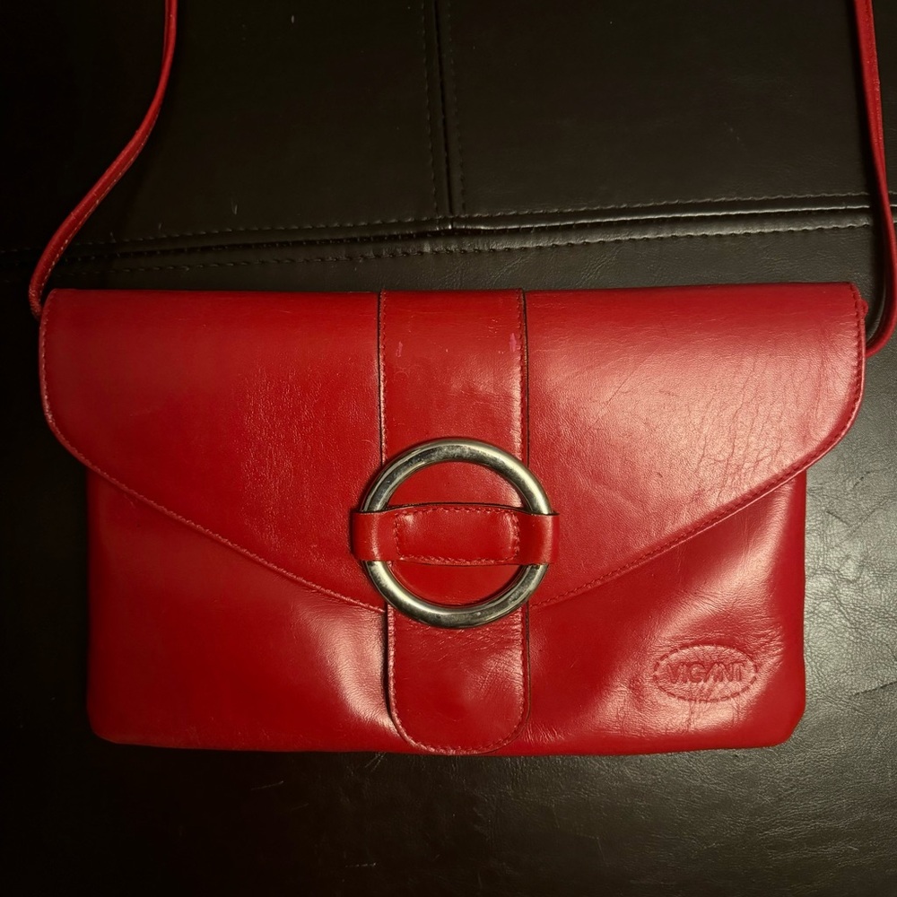 Vintage Vigant Red Leather Handbag Silver Buckle